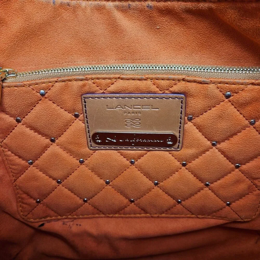LANCEL SALVADOR DALI (2012) Daligramme Hobo Handbag Brown Cloth Leather Trim